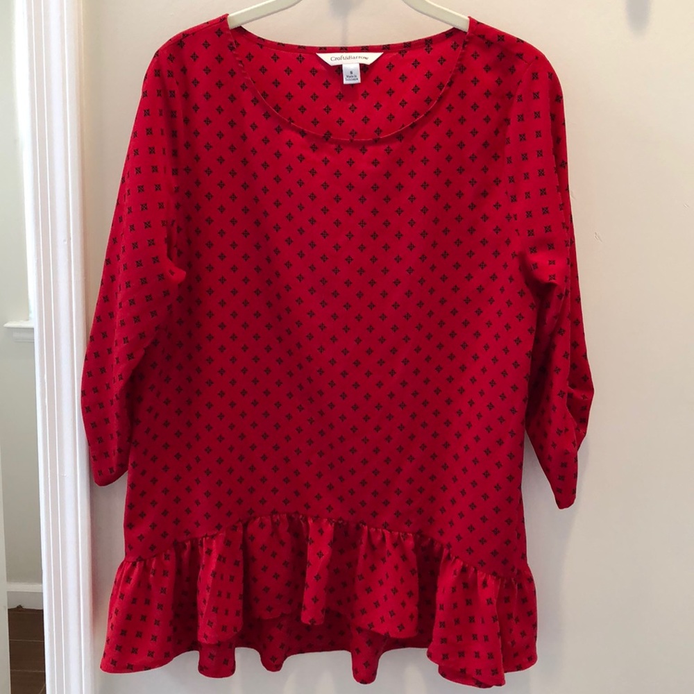 Croft & Barrow tunic blouse red ruffle hem